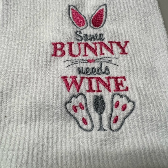 Embroidered Easter Kitchen towel, Some bunny needs Wine! - Picture 5 of 6
